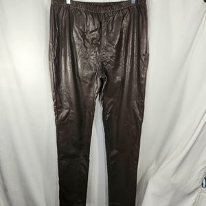 DG2 by Diane Gilman Brown Faux Leather Elastic Waist Pull On Pants Plus Size 1XT